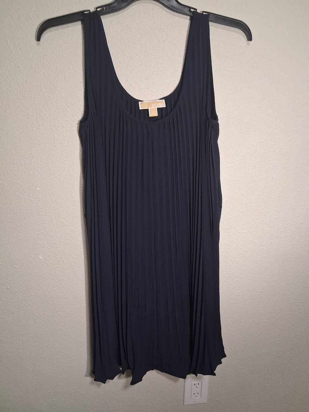 Michael Kors Navy Pleated Scoop-Neck Tank Dress